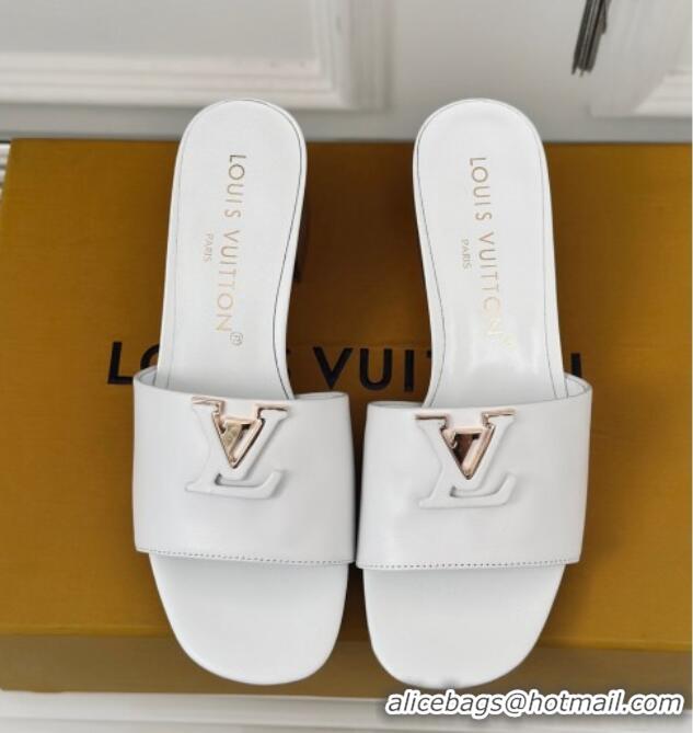 Grade Quality Louis Vuitton LV Capri Heel Slide Sandals 5cm in Calf Leather White 426107