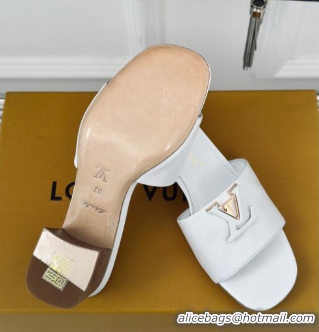 Grade Quality Louis Vuitton LV Capri Heel Slide Sandals 5cm in Calf Leather White 426107