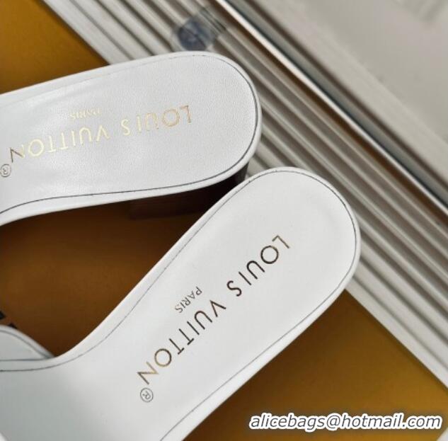 Grade Quality Louis Vuitton LV Capri Heel Slide Sandals 5cm in Calf Leather White 426107