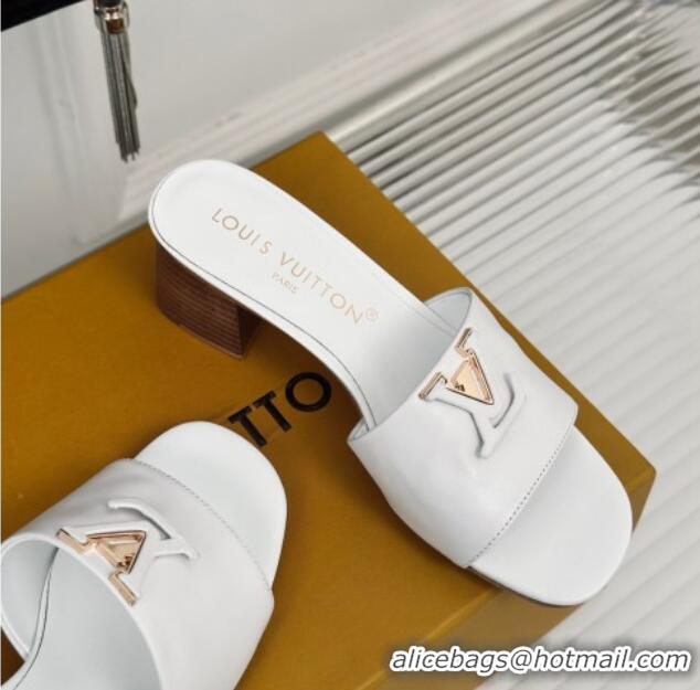 Grade Quality Louis Vuitton LV Capri Heel Slide Sandals 5cm in Calf Leather White 426107