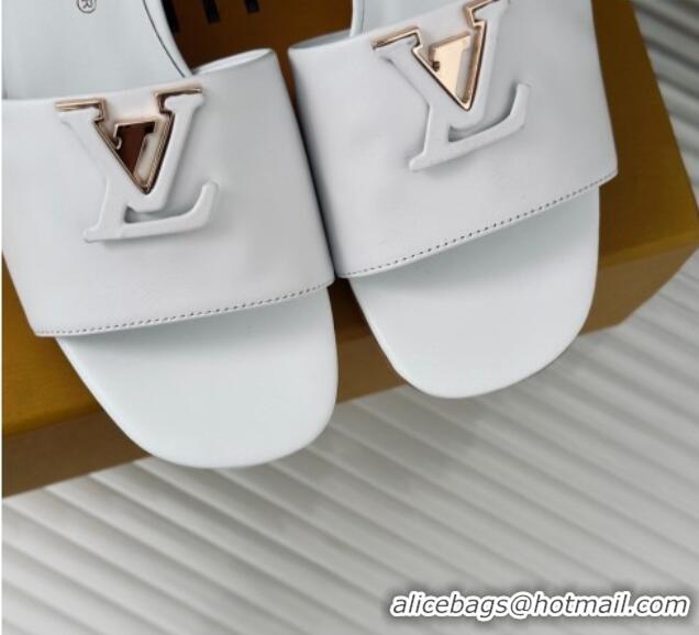 Grade Quality Louis Vuitton LV Capri Heel Slide Sandals 5cm in Calf Leather White 426107