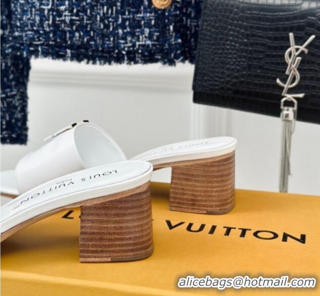 Grade Quality Louis Vuitton LV Capri Heel Slide Sandals 5cm in Calf Leather White 426107