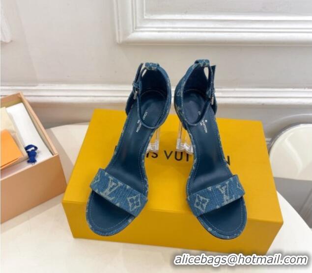 Luxury Cheap Louis Vuitton Blue Denim Sandals 10cm with Clear Heel 426108