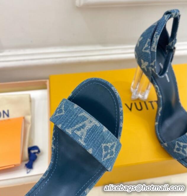 Luxury Cheap Louis Vuitton Blue Denim Sandals 10cm with Clear Heel 426108