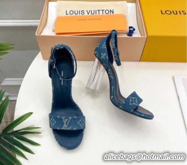 Luxury Cheap Louis Vuitton Blue Denim Sandals 10cm with Clear Heel 426108