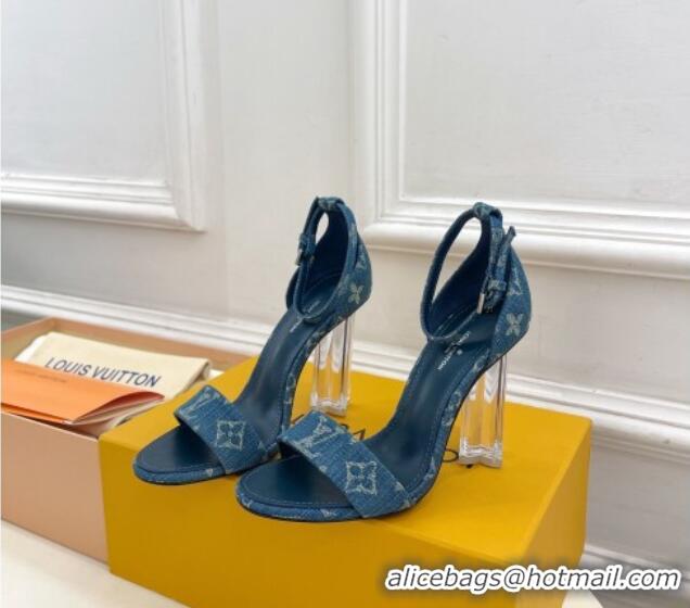 Luxury Cheap Louis Vuitton Blue Denim Sandals 10cm with Clear Heel 426108