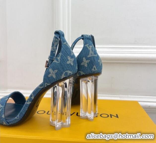 Luxury Cheap Louis Vuitton Blue Denim Sandals 10cm with Clear Heel 426108