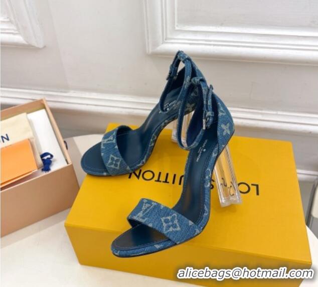 Luxury Cheap Louis Vuitton Blue Denim Sandals 10cm with Clear Heel 426108