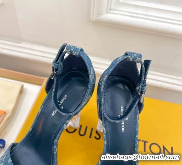 Luxury Cheap Louis Vuitton Blue Denim Sandals 10cm with Clear Heel 426108