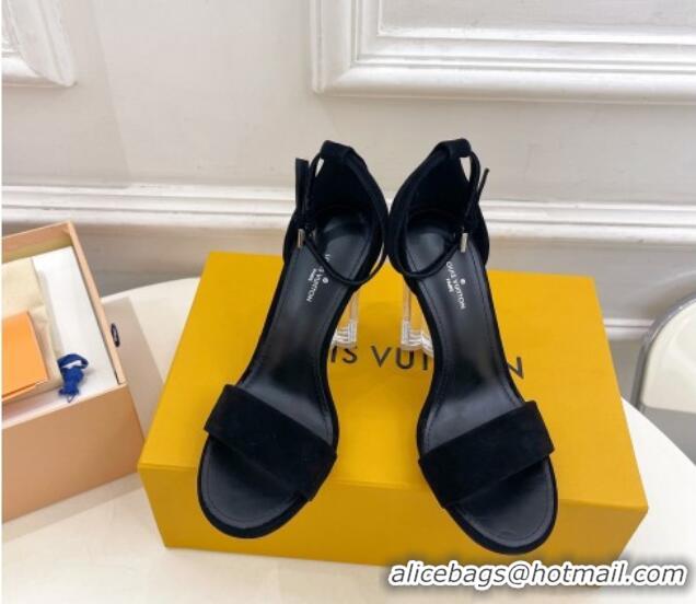 Shop Duplicate Louis Vuitton Black Suede Sandals 10cm with Clear Heel 426110