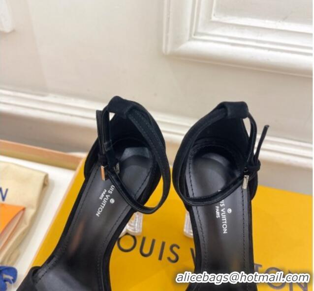 Shop Duplicate Louis Vuitton Black Suede Sandals 10cm with Clear Heel 426110