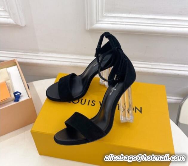 Shop Duplicate Louis Vuitton Black Suede Sandals 10cm with Clear Heel 426110