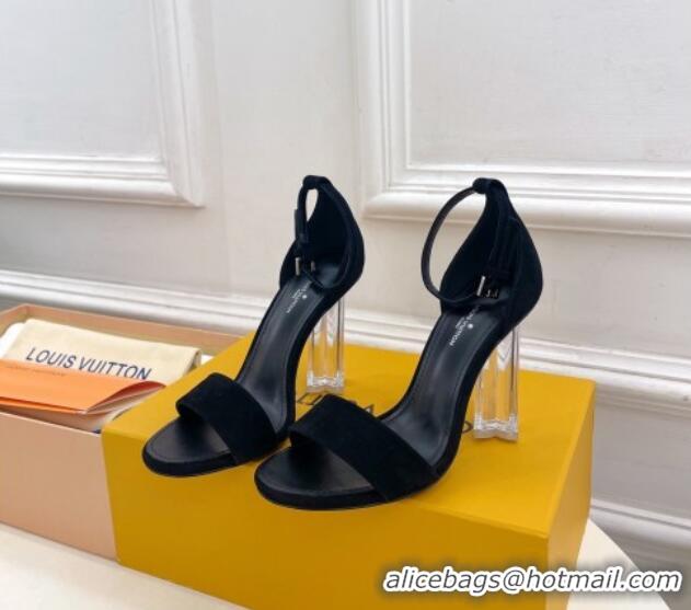 Shop Duplicate Louis Vuitton Black Suede Sandals 10cm with Clear Heel 426110