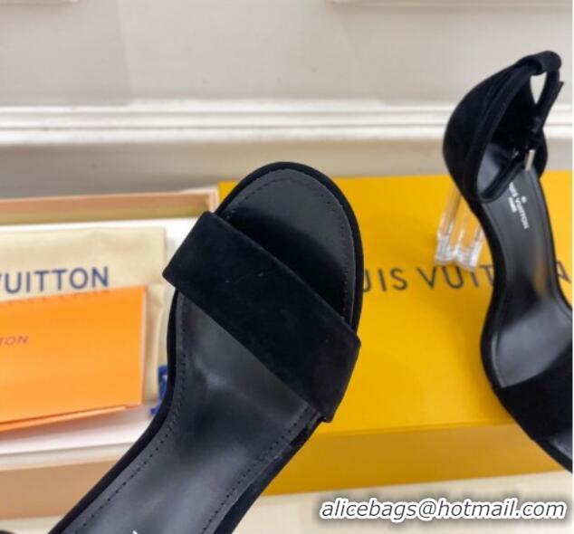 Shop Duplicate Louis Vuitton Black Suede Sandals 10cm with Clear Heel 426110