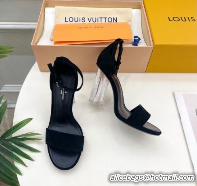 Shop Duplicate Louis Vuitton Black Suede Sandals 10cm with Clear Heel 426110