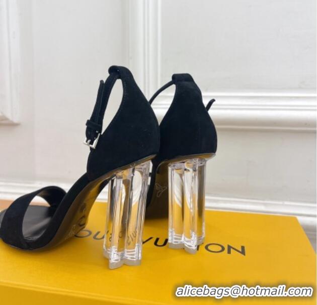 Shop Duplicate Louis Vuitton Black Suede Sandals 10cm with Clear Heel 426110