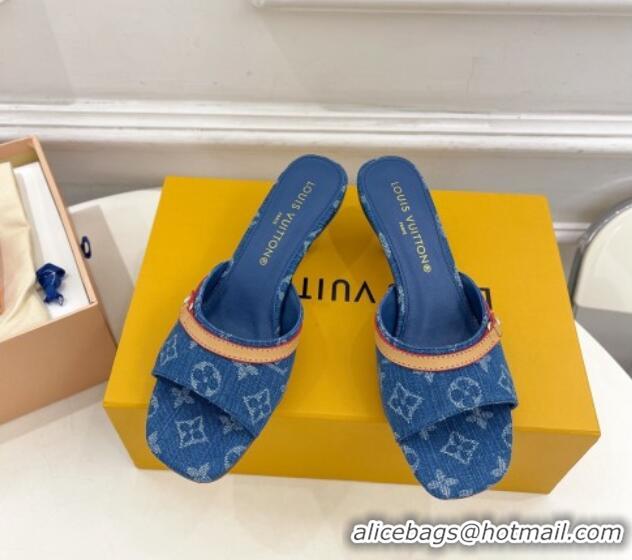 Good Product Louis Vuitton Neo Revival Heel Slide Sandals 5cm in Dark Blue Monogram Denim 426112