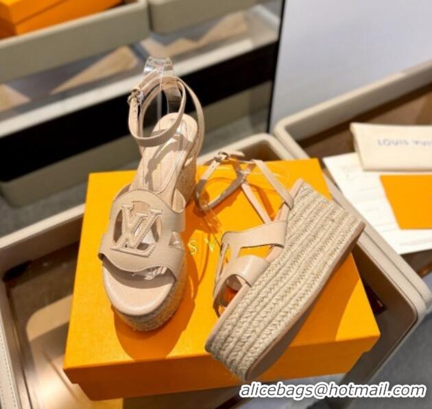 Stylish Louis Vuitton Isola Wedge Sandals 9cm with LV Circle in Calf Leather Beige 426115