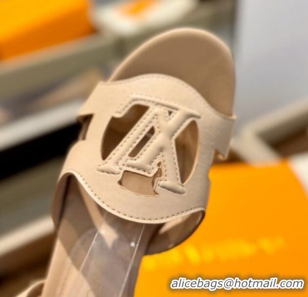 Stylish Louis Vuitton Isola Wedge Sandals 9cm with LV Circle in Calf Leather Beige 426115