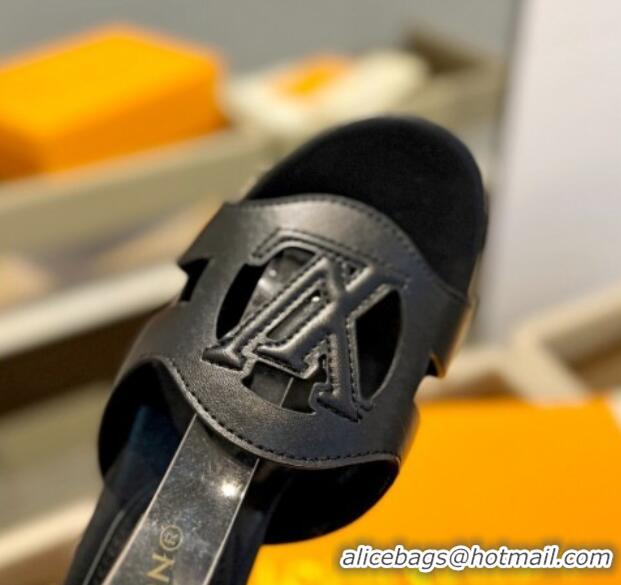 1:1 aaaaa Louis Vuitton Isola Wedge Sandals 9cm with LV Circle in Calf Leather Black 426116