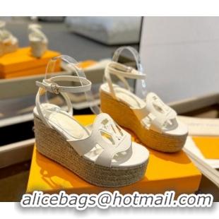 Hot Style Louis Vuitton Isola Wedge Sandals 9cm with LV Circle in Calf Leather White 426117