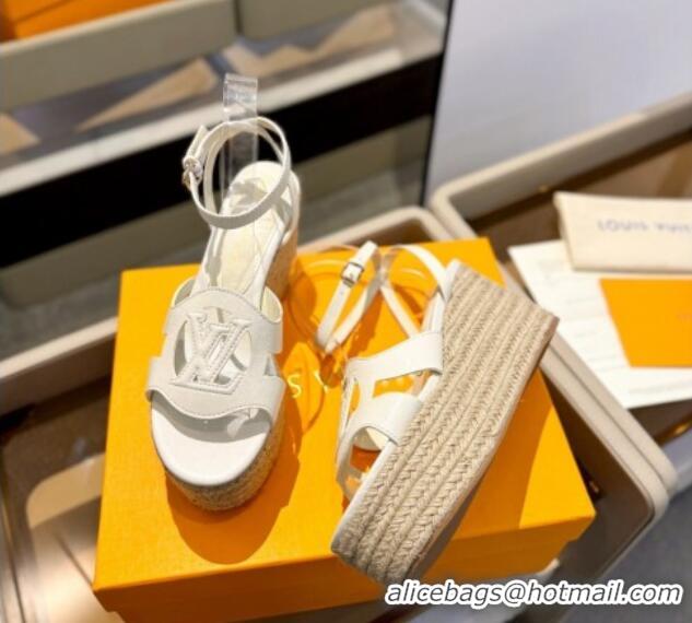 Hot Style Louis Vuitton Isola Wedge Sandals 9cm with LV Circle in Calf Leather White 426117