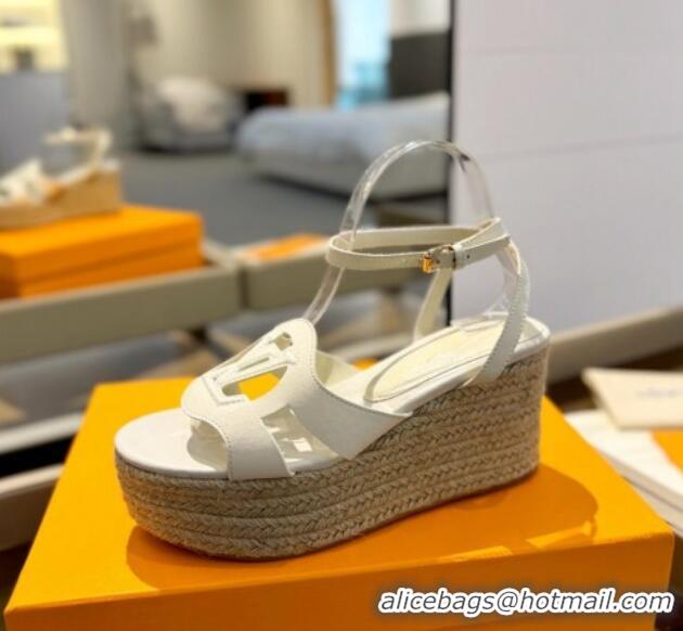 Hot Style Louis Vuitton Isola Wedge Sandals 9cm with LV Circle in Calf Leather White 426117