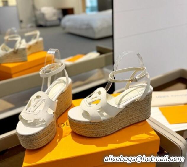 Hot Style Louis Vuitton Isola Wedge Sandals 9cm with LV Circle in Calf Leather White 426117