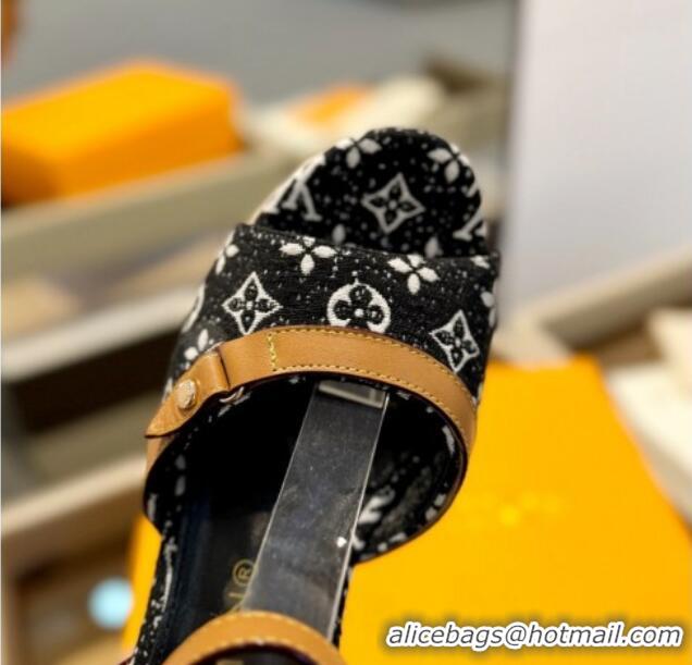 Sophisticated Louis Vuitton Helios Wedge Sandals 11cm in Monogram Jacquard Black 426119