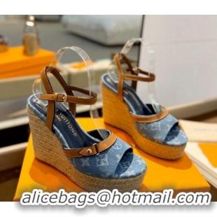 Good Looking Louis Vuitton Helios Wedge Sandals 11cm in Monogram Denim Blue 426120