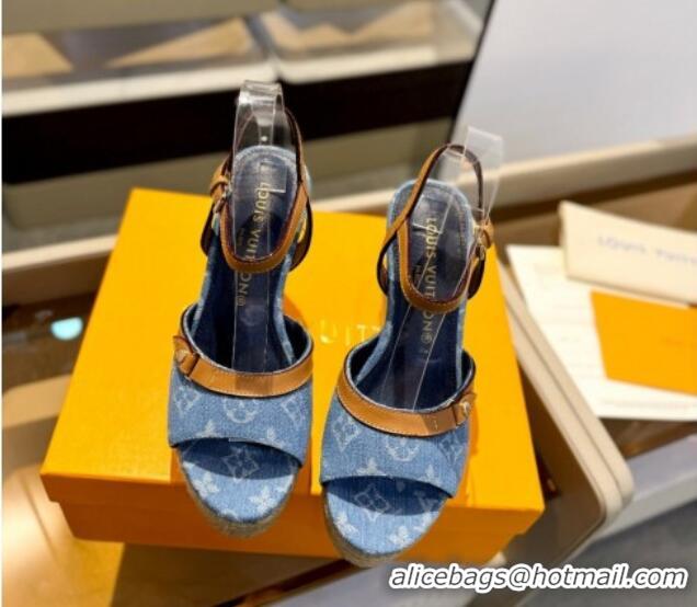 Good Looking Louis Vuitton Helios Wedge Sandals 11cm in Monogram Denim Blue 426120