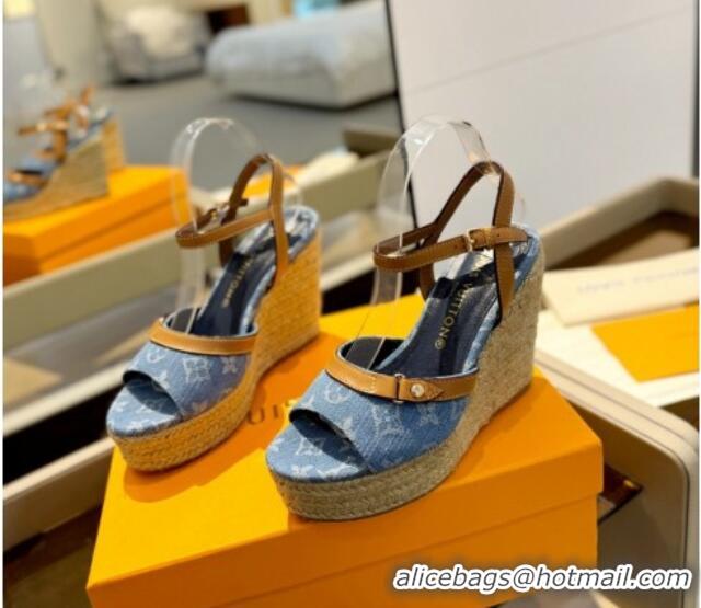 Good Looking Louis Vuitton Helios Wedge Sandals 11cm in Monogram Denim Blue 426120