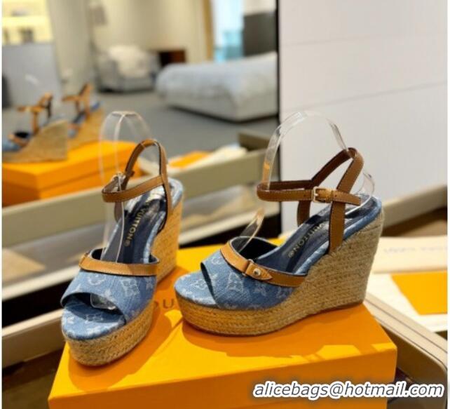 Good Looking Louis Vuitton Helios Wedge Sandals 11cm in Monogram Denim Blue 426120