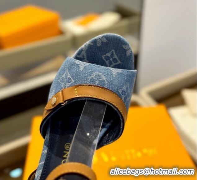 Good Looking Louis Vuitton Helios Wedge Sandals 11cm in Monogram Denim Blue 426120