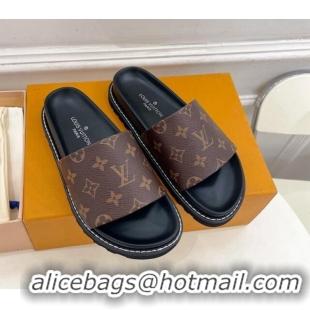 Stylish Louis Vuitton Monogram Canvas Flat Slide Sandals with Wide Strap 426125