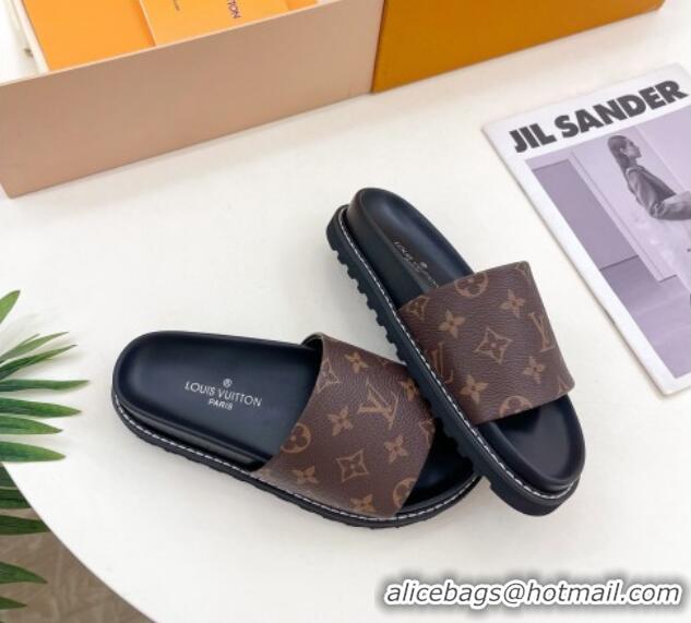 Stylish Louis Vuitton Monogram Canvas Flat Slide Sandals with Wide Strap 426125