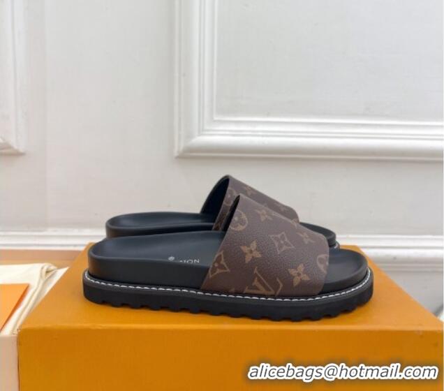 Stylish Louis Vuitton Monogram Canvas Flat Slide Sandals with Wide Strap 426125