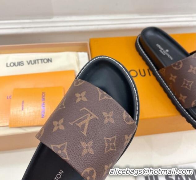 Stylish Louis Vuitton Monogram Canvas Flat Slide Sandals with Wide Strap 426125