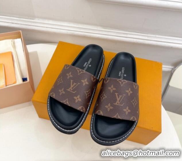 Stylish Louis Vuitton Monogram Canvas Flat Slide Sandals with Wide Strap 426125