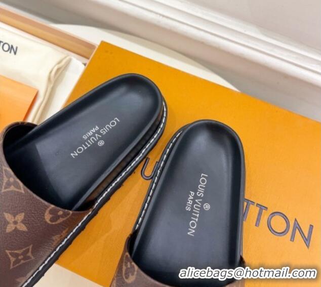 Stylish Louis Vuitton Monogram Canvas Flat Slide Sandals with Wide Strap 426125