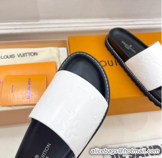 Buy Luxury Louis Vuitton Monogram Calfskin Flat Slide Sandals with Wide Strap White 426126