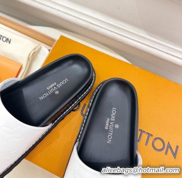 Buy Luxury Louis Vuitton Monogram Calfskin Flat Slide Sandals with Wide Strap White 426126