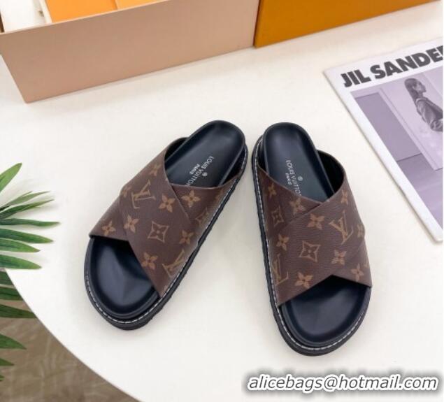 Best Price Louis Vuitton Monogram Canvas Flat Slide Sandals with Cross Strap 426129