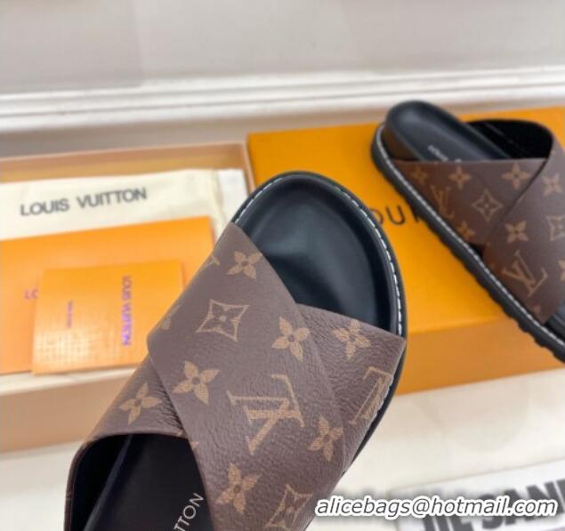 Best Price Louis Vuitton Monogram Canvas Flat Slide Sandals with Cross Strap 426129