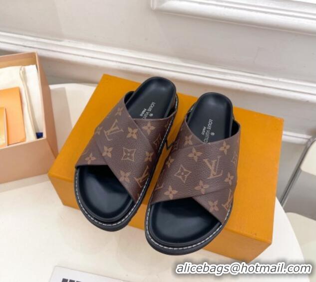 Best Price Louis Vuitton Monogram Canvas Flat Slide Sandals with Cross Strap 426129