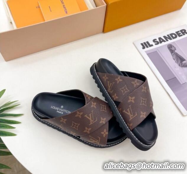 Best Price Louis Vuitton Monogram Canvas Flat Slide Sandals with Cross Strap 426129