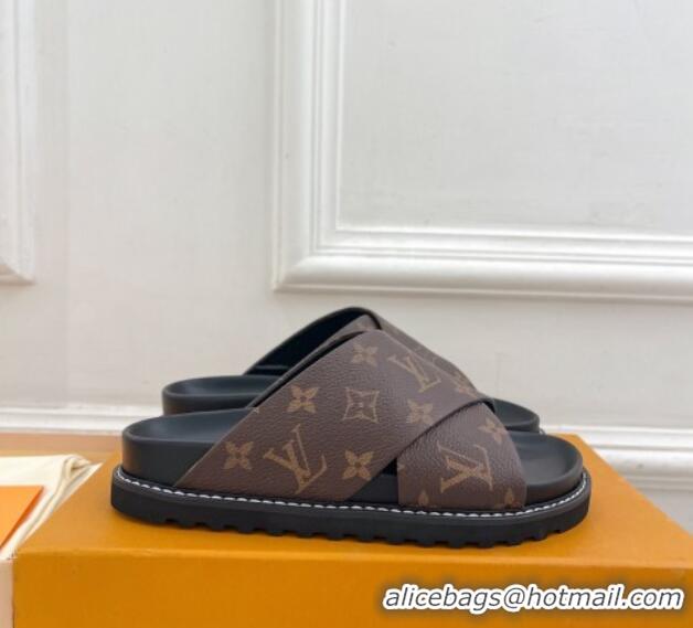 Best Price Louis Vuitton Monogram Canvas Flat Slide Sandals with Cross Strap 426129