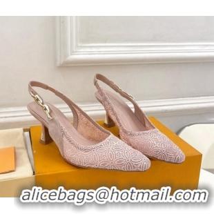 Best Grade Louis Vuitton Sparkle Slingback Pumps 6.5cm in Monogram Flowers Lace Pink 426132