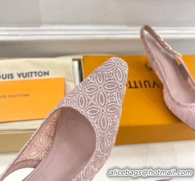 Best Grade Louis Vuitton Sparkle Slingback Pumps 6.5cm in Monogram Flowers Lace Pink 426132