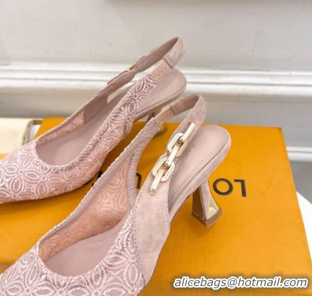 Best Grade Louis Vuitton Sparkle Slingback Pumps 6.5cm in Monogram Flowers Lace Pink 426132